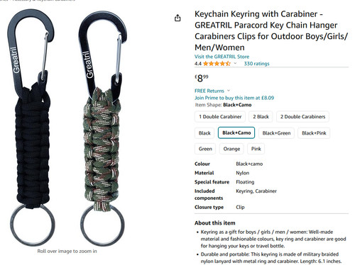 Paracord keychain greatril - paracord,
